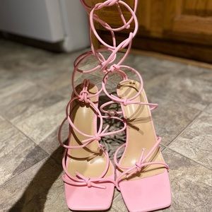 Pink lace up heels